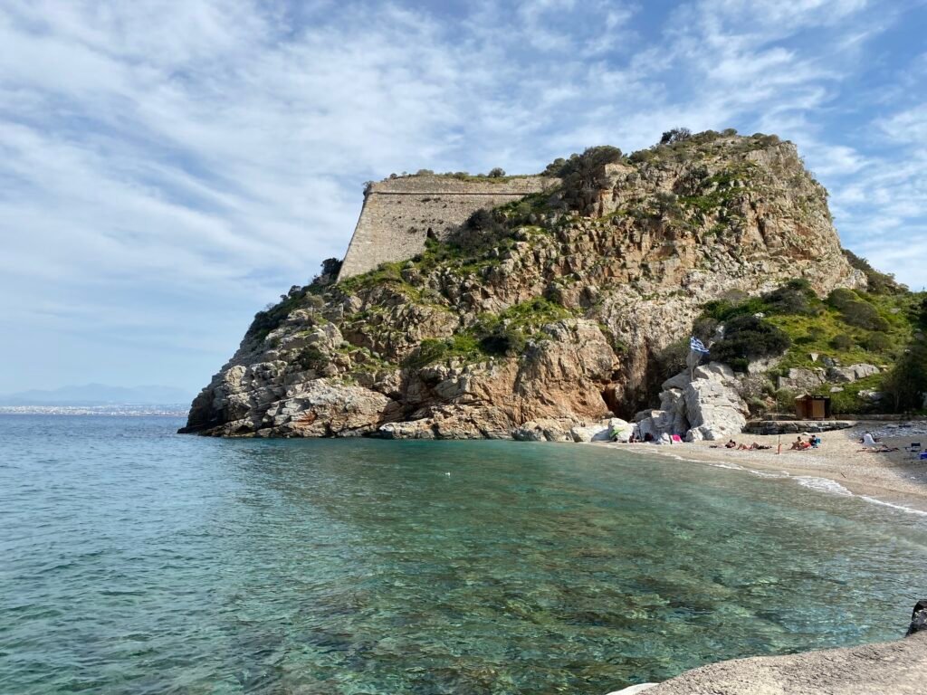 The ruins of the ancient castle in Palaiokastro beach, close to Villa Evakri
